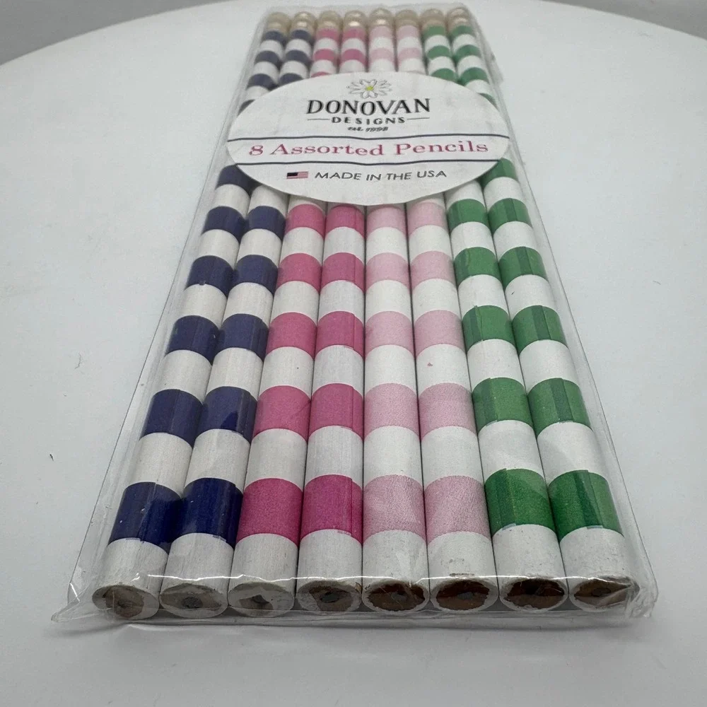 Donovan Designs Striped Pencils 8 Count Assorted Colors Stationery School Supply